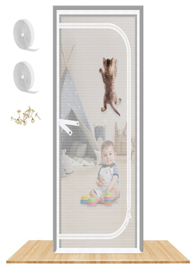Mypin Reinforced Cat Screen Door, 36X82” Heavy Duty Pets Proof Screen Door with Two Way Zips, Prevent Dogs Cats Running Out from Home, Bedroom, Living Room, Kitchen Patio Door - Image 1